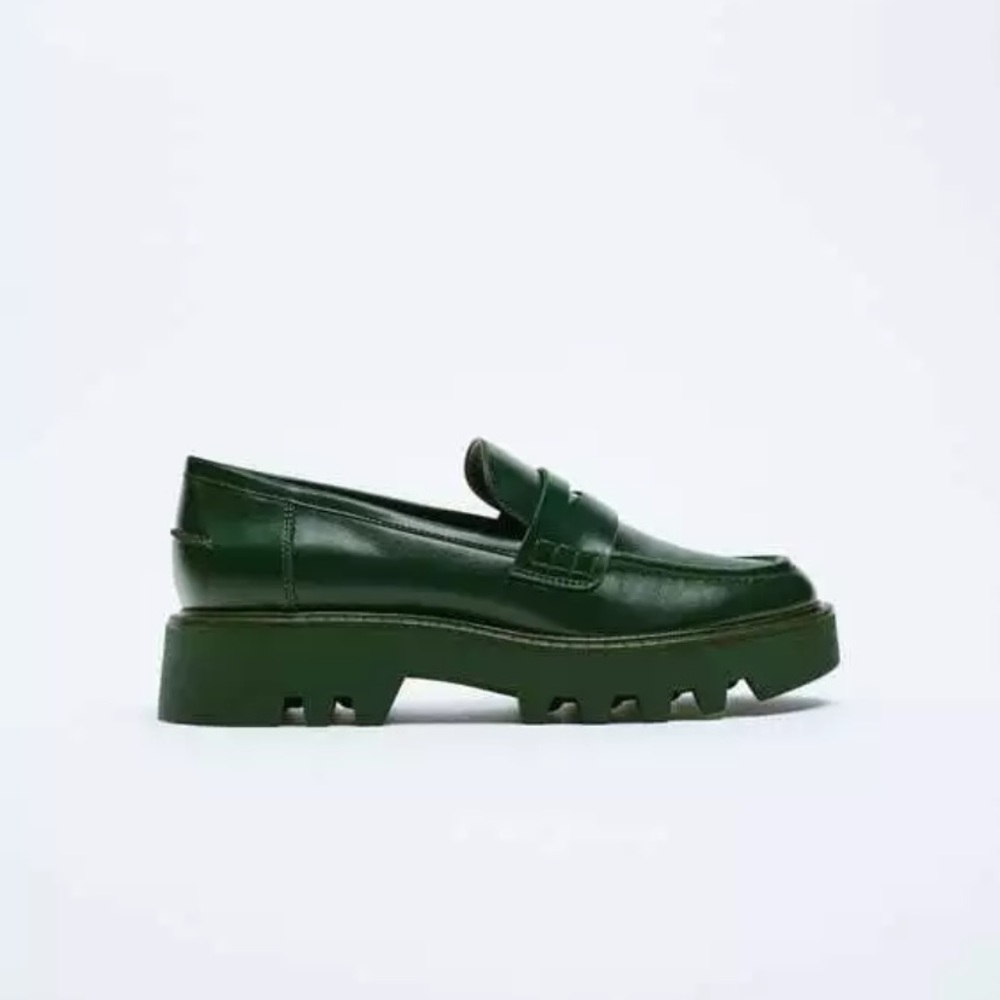 Zara green loafers NTW